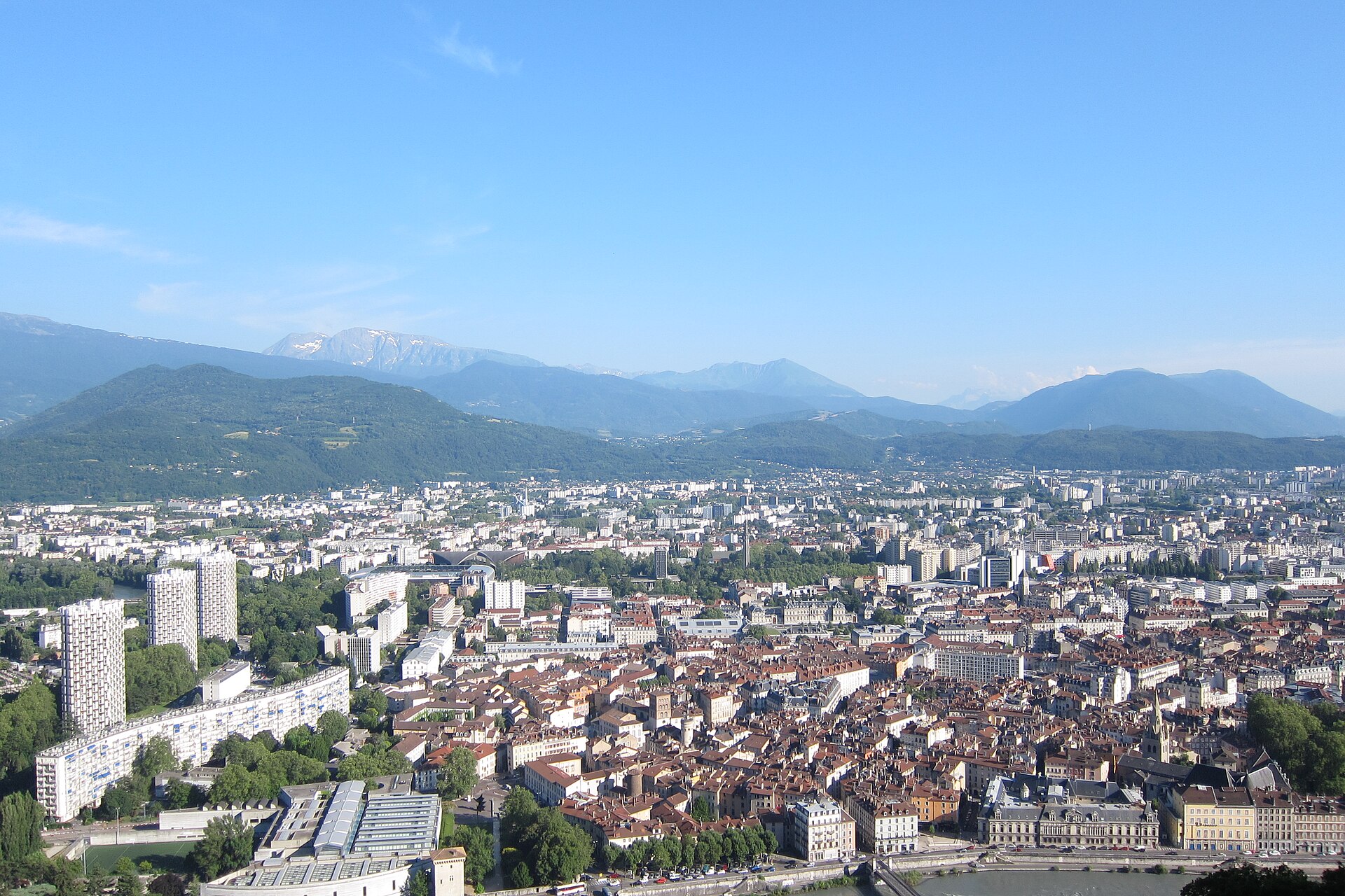 View over Grenoble from the Bastille hillside