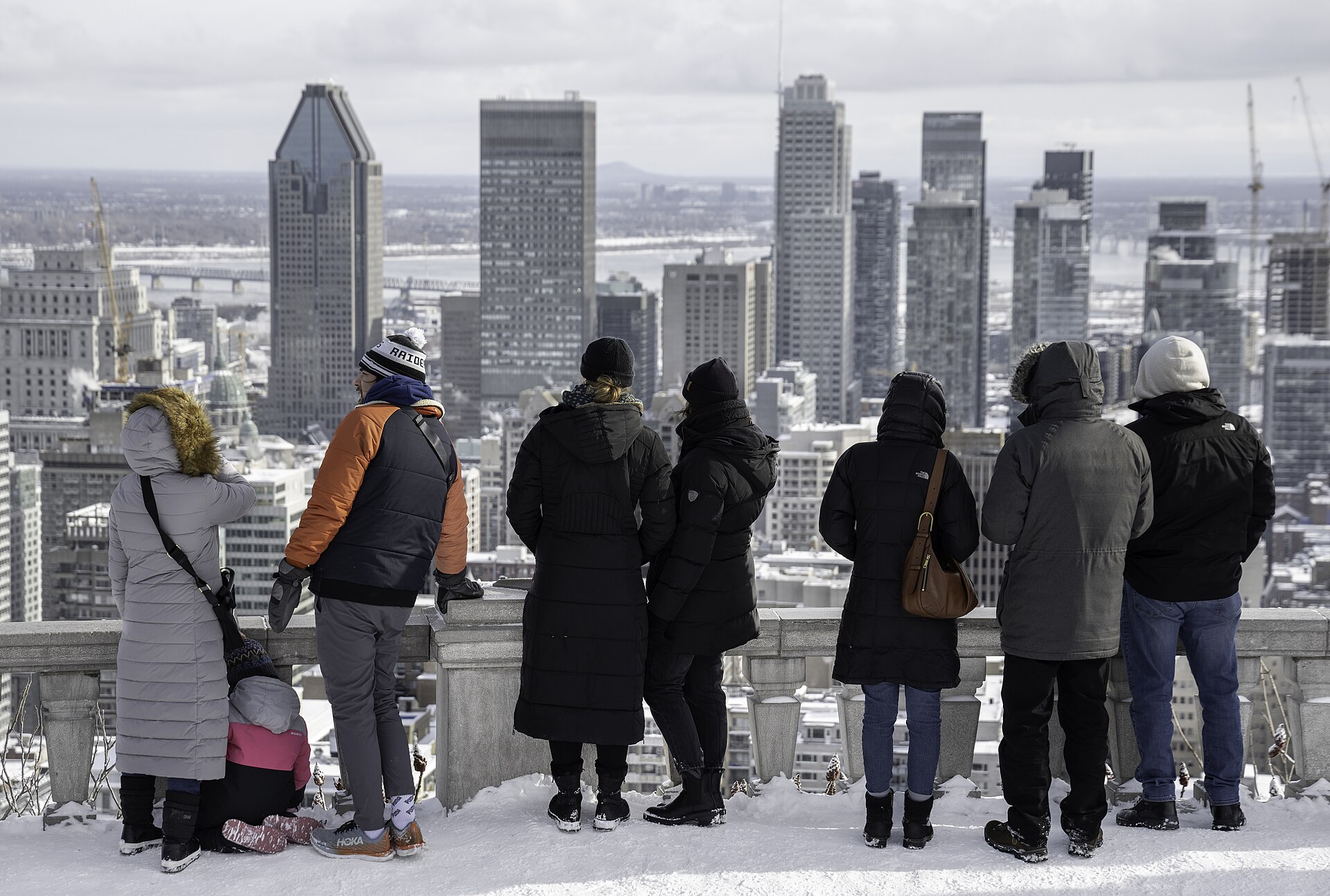View from the Kondiaronk Belvedere over Montreal and the Mount Royal chalet roof