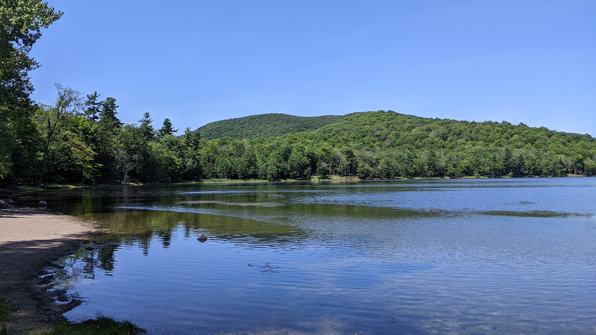 Lac Hertel and the forested Mont Saint-Hilaire massif in the Gault nature reserve